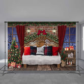Aperturee - Wohnzimmer Deko Baum roter Vorhang Weihnachtsabend Hintergrund